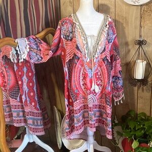 Bohemian Red and Blue Tunic Dress brand CHICME